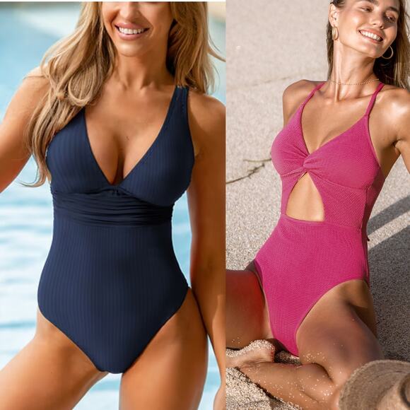 NWT Cupshe Cutout Ruched One Piece Swimsuit Swim Paddle Beach Surf BUNDLE Sz S - Picture 1 of 7